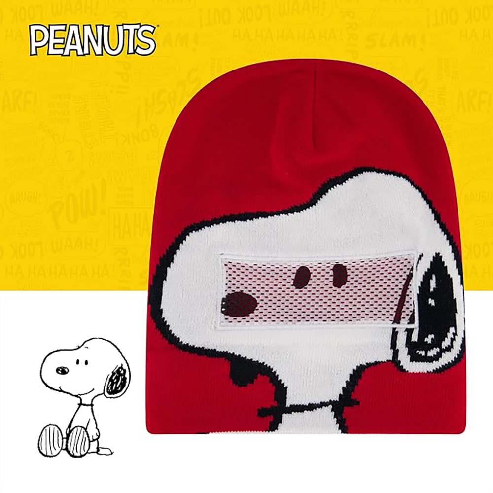 Peanuts Snoopy Beanie Hat, Knit Roll Down Cuffed Winter Cap Alt