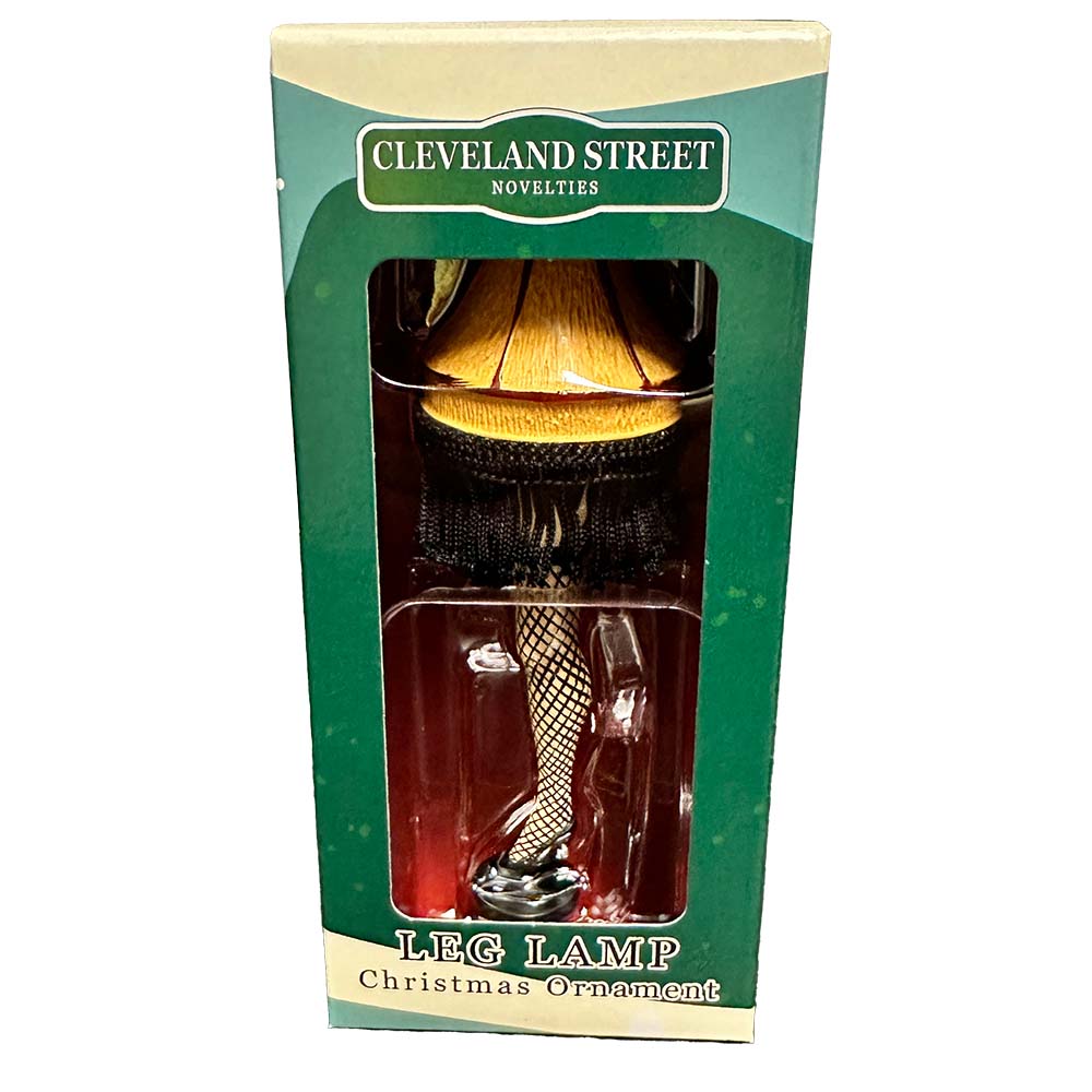 Christmas Leg Lamp Ornament with Fringe in Retail Box Front View