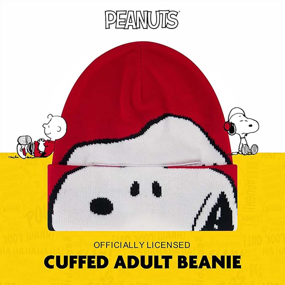 Peanuts Snoopy Beanie Hat, Knit Roll Down Cuffed Winter Cap Alt 2