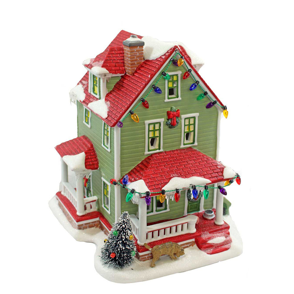 Side view of Bumpus House from A Christmas Story Village with holiday décor