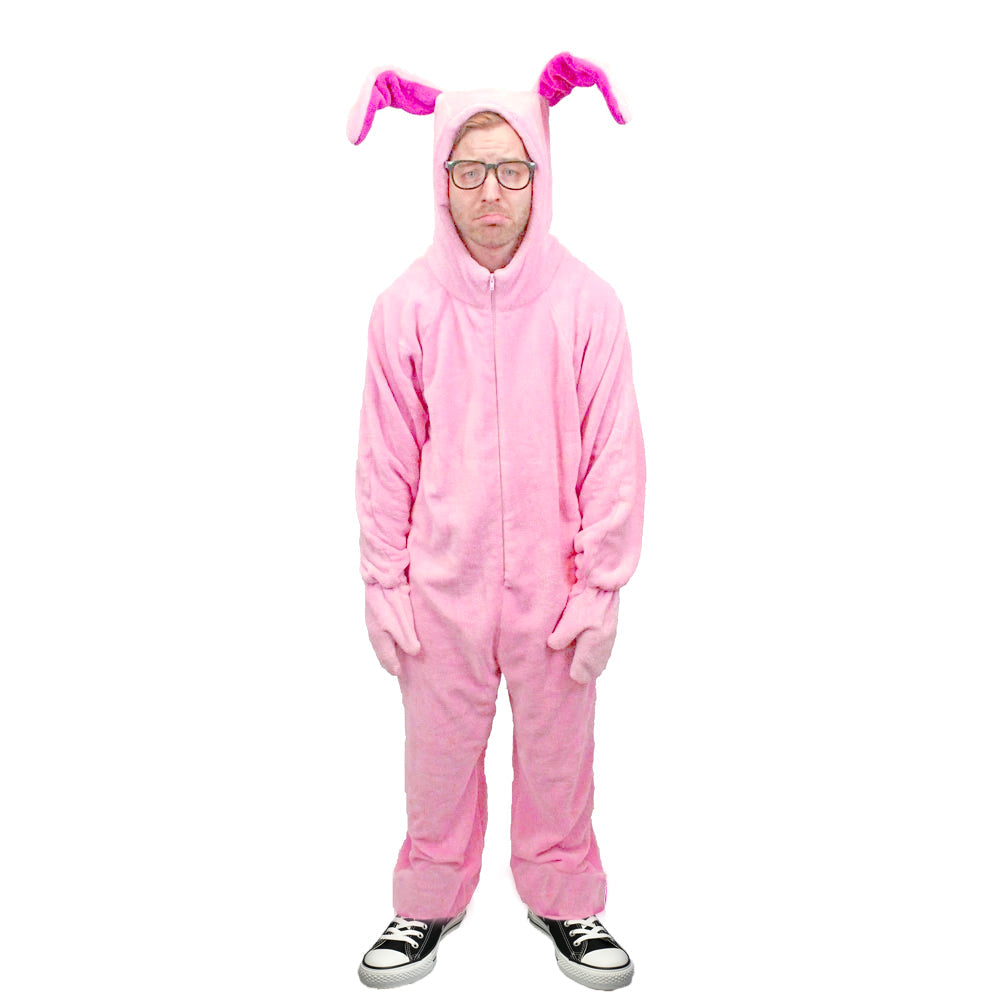 Deluxe pink bunny suit pajamas with zipper and floppy ears.