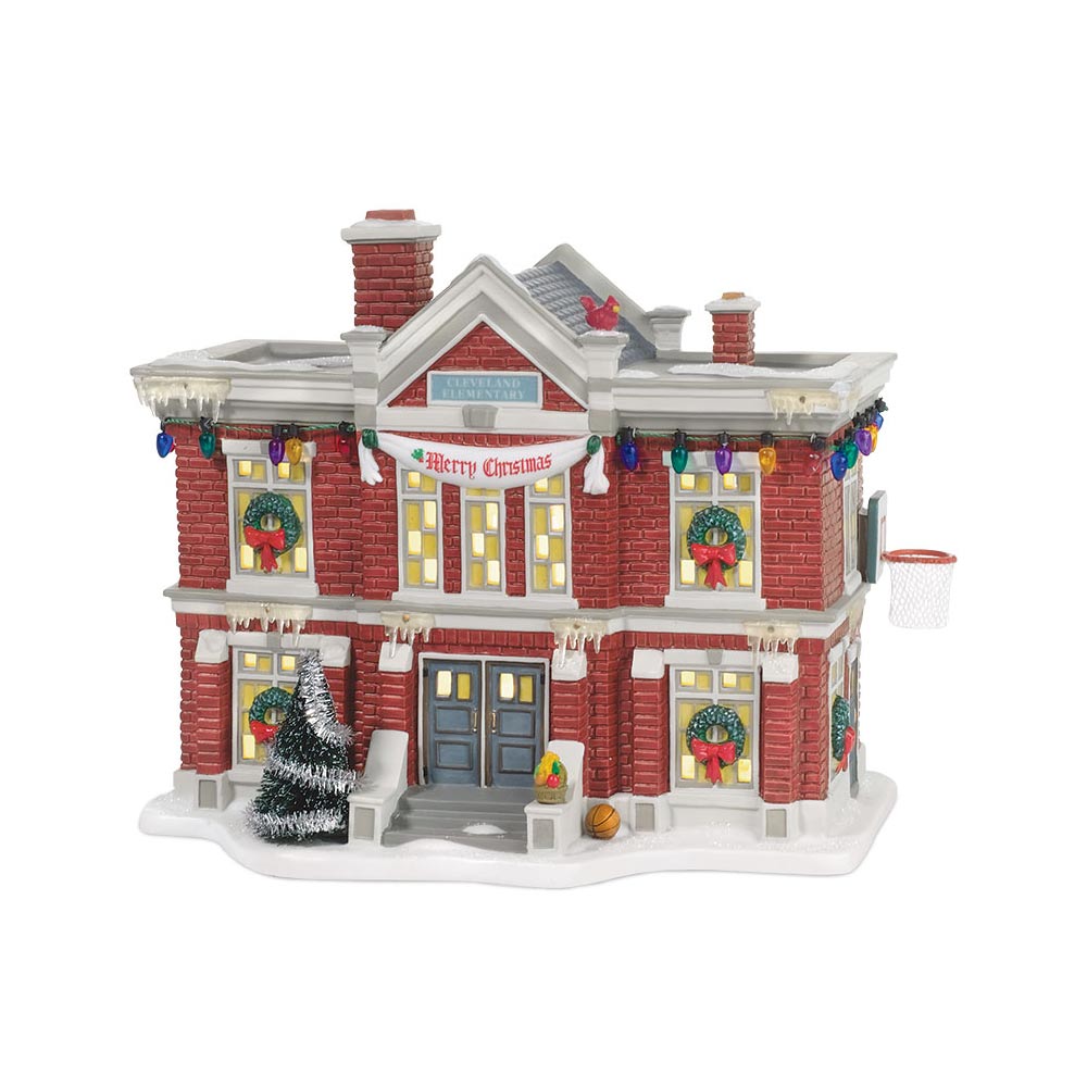 Department 56 Cleveland Elementary School lighted building from A Christmas Story Village