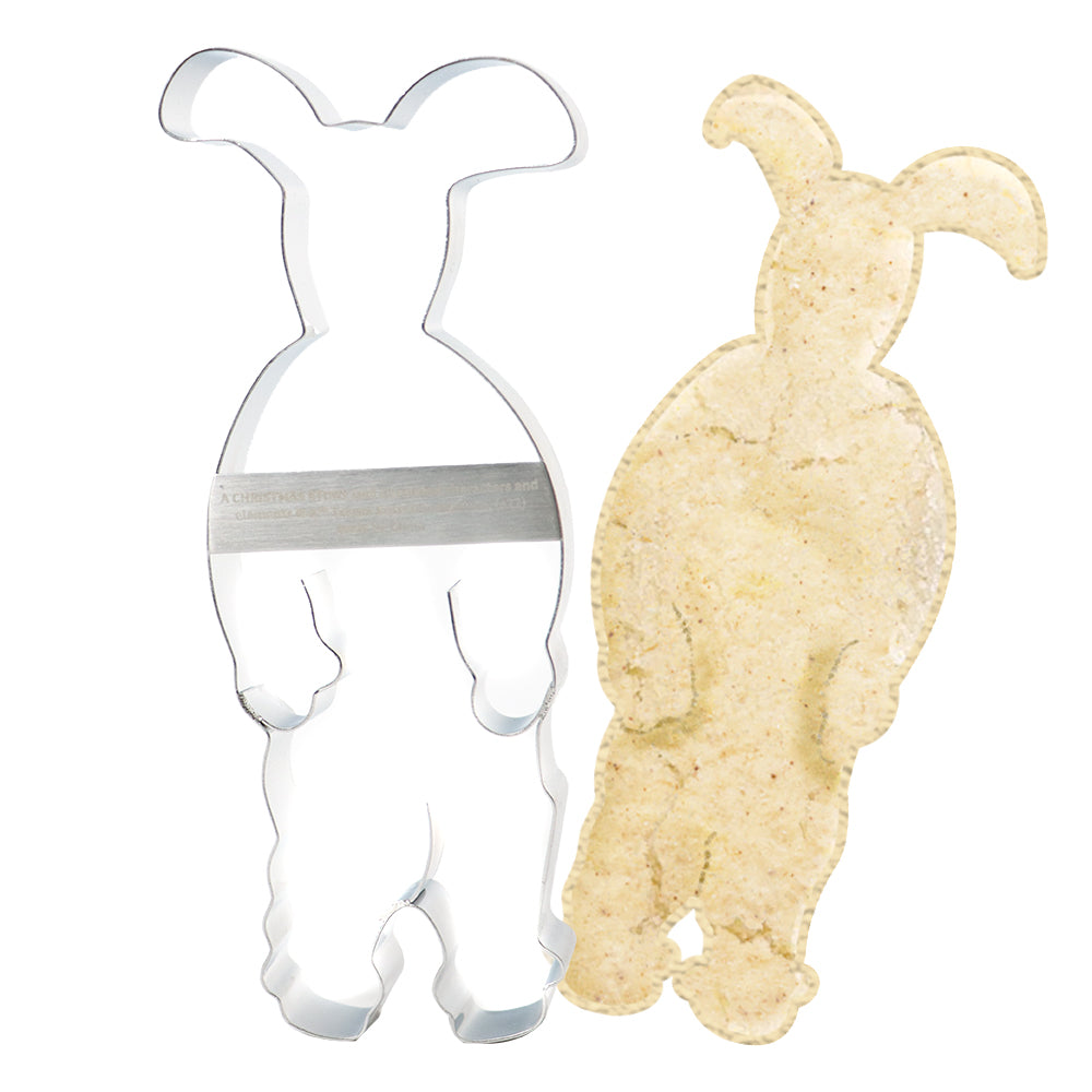 Pink Bunny cookie cutter shown with a 6” size reference.